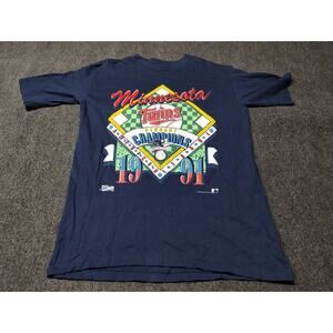 Vintage Salem Sports Minnesota Twins Shirt Men Large Blue 1991 Pennant Champions